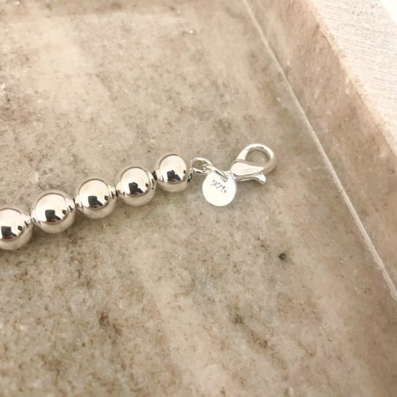 925 Sterling Silver Bead Bracelet 8 mm Ball Bracelet Large Round Bracelet - Picture 4 of 5